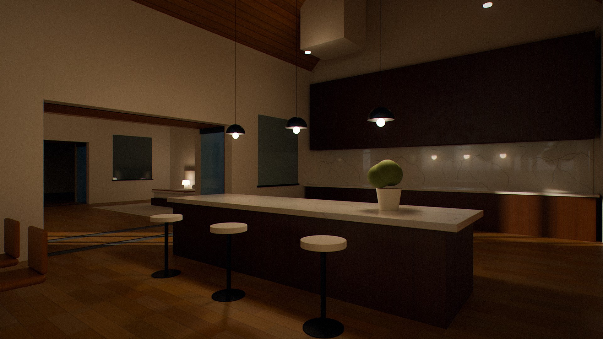 Kitchen pavilion with marble island